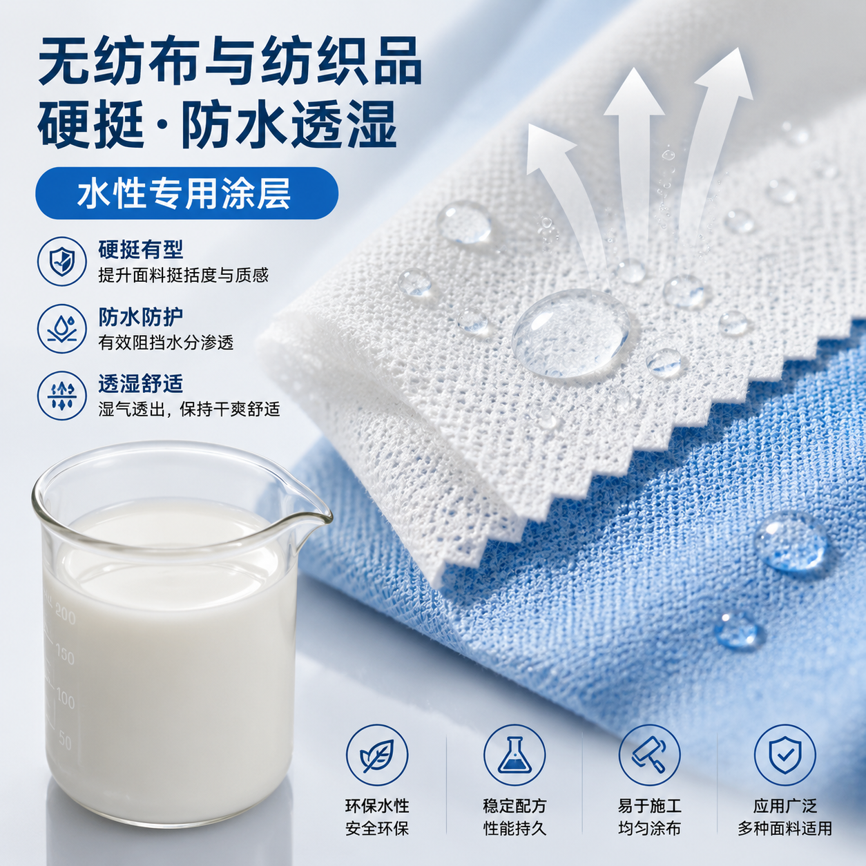 无纺布与纺织品的硬挺，防水透湿水性专用涂层